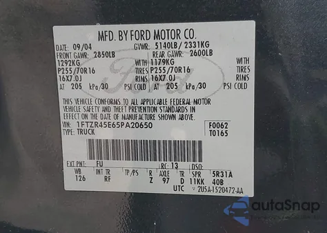 2005 Ford Ranger Edge/Fx4 Level Ii/Fx4 Off-Road/Xlt из США, поврежденный, VIN 1FTZR45E65PA20650